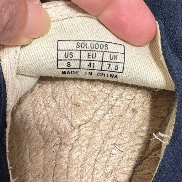 Soludos Original Espadrille Unisex Suede Navy Blue Flat Canvas Shoes Size 8 - Picture 10 of 11